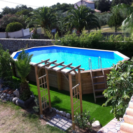 Piscine bois polygonale Ubbink Caraïbes 400 x 670 x H 130 cm