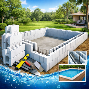 Structure de piscine en kit STYROBLOC – Blocs coffrants polystyrène pour béton armé