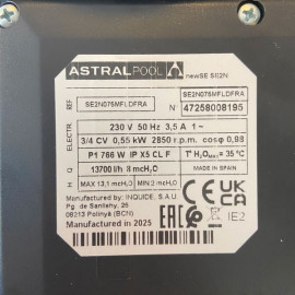 Pompe Filtration Astral New Europa - Série SE2N monophasé 11 m3/h Type 0,75 cv 0,55 kW - RECONDITIONNÉ