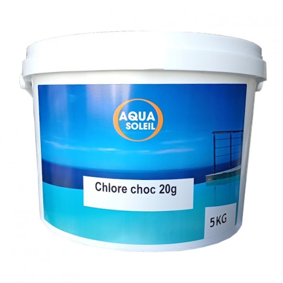 Chlore choc pastilles 20 g. Aquasoleil, seau de 5 kg